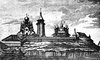 Гравюра Р. Зотова 1785 г. Первое графическое изображение Кижского Погоста со старой колокольней и галереей-переходом.