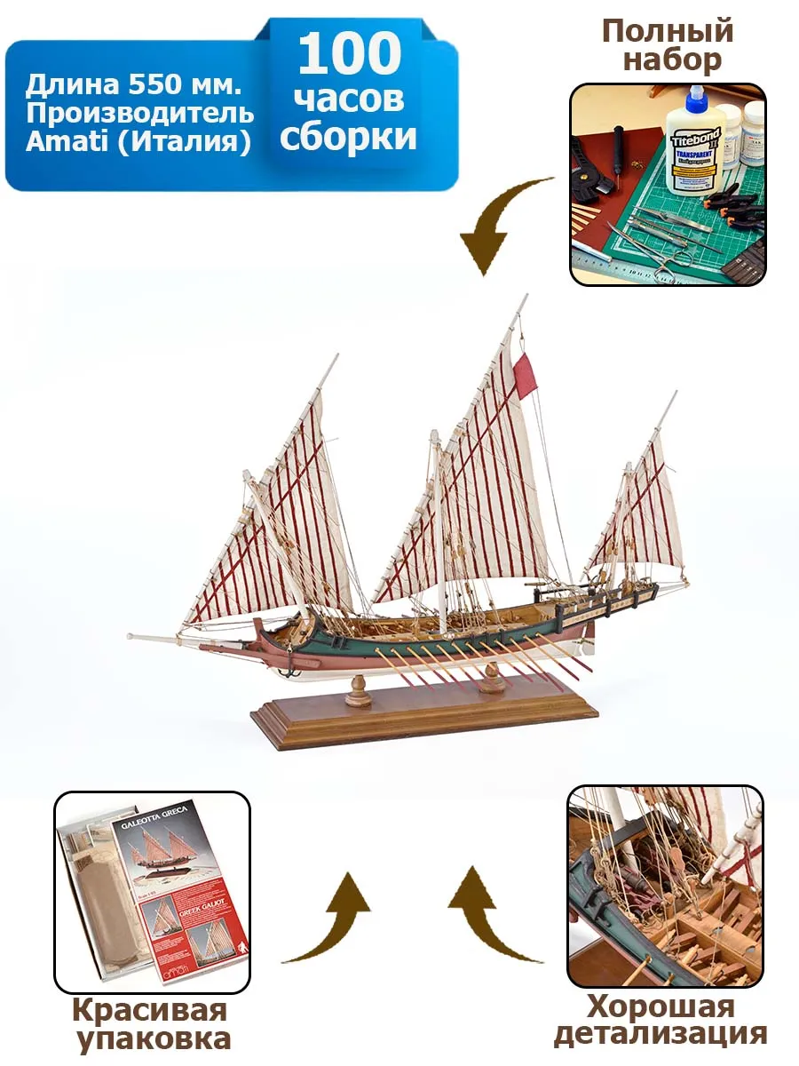 Эгейский галиот (Greek Galliot) + (Полный набор инструментов, клея и краски)