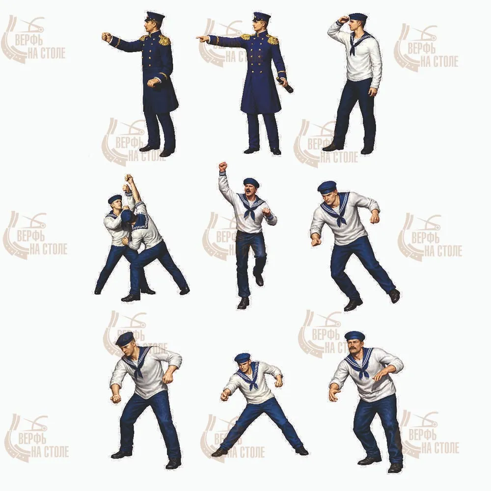 Русский флот XIX век: 2 офицера и 8 матросов, масштаб 1/72