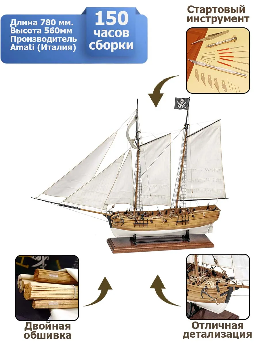Пиратская шхуна (Adventure pirate schooner) + (Стартовый набор инструментов) Пиратская шхуна (Adventure pirate schooner) + (Стартовый набор инструментов)