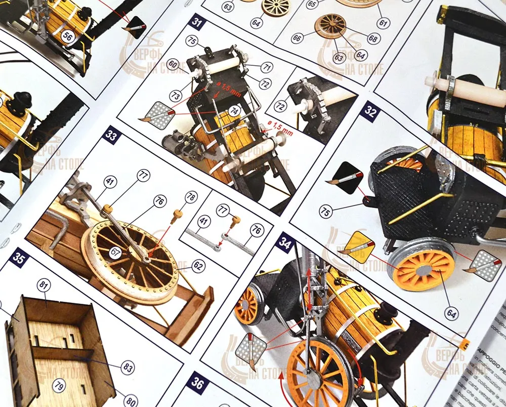 Модель паровоза Ракета (ROCKET) + (Полный набор инструментов, клея и краски)