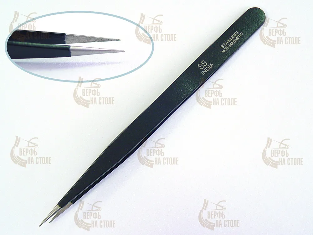 Черный оксидированный пинцет с острыми кончиками, 13 см