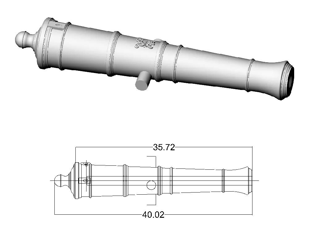 Ствол пушки тип Armstrong, герб Георг 3, 12 фунтов, масштаб 1:64, длина 40 мм, 2 шт Ствол пушки тип Armstrong, герб Георг 3, 12 фунтов, масштаб 1:64, длина 40 мм, 2 шт