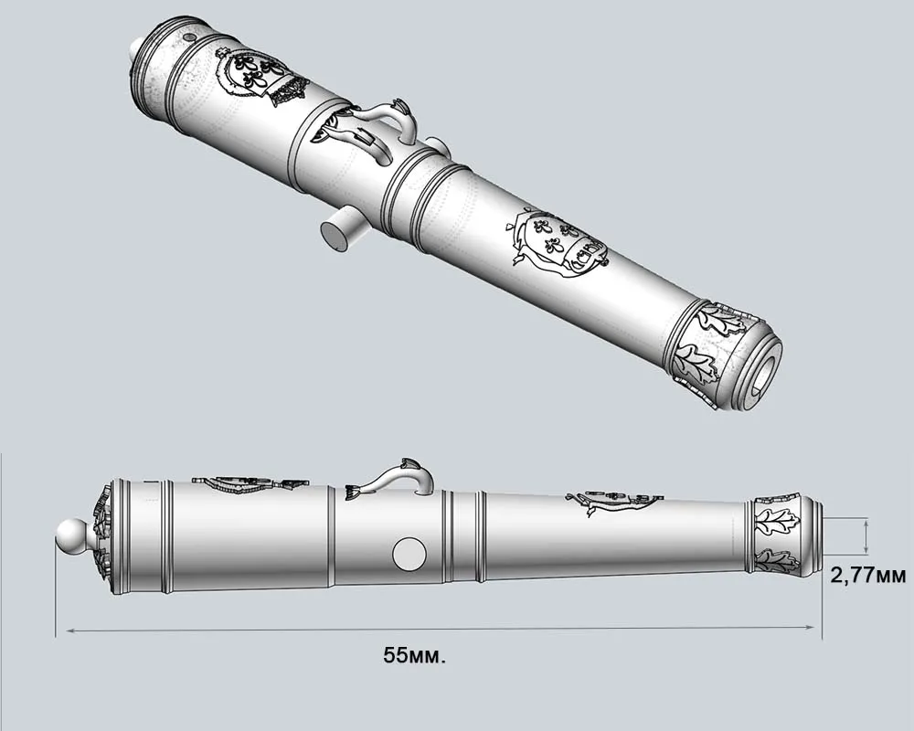 Ствол пушки Франция, два герба, 24 фунта, масштаб 1:64, длина 55 мм, 2 шт Ствол пушки Франция, два герба, 24 фунта, масштаб 1:64, длина 55 мм, 2 шт