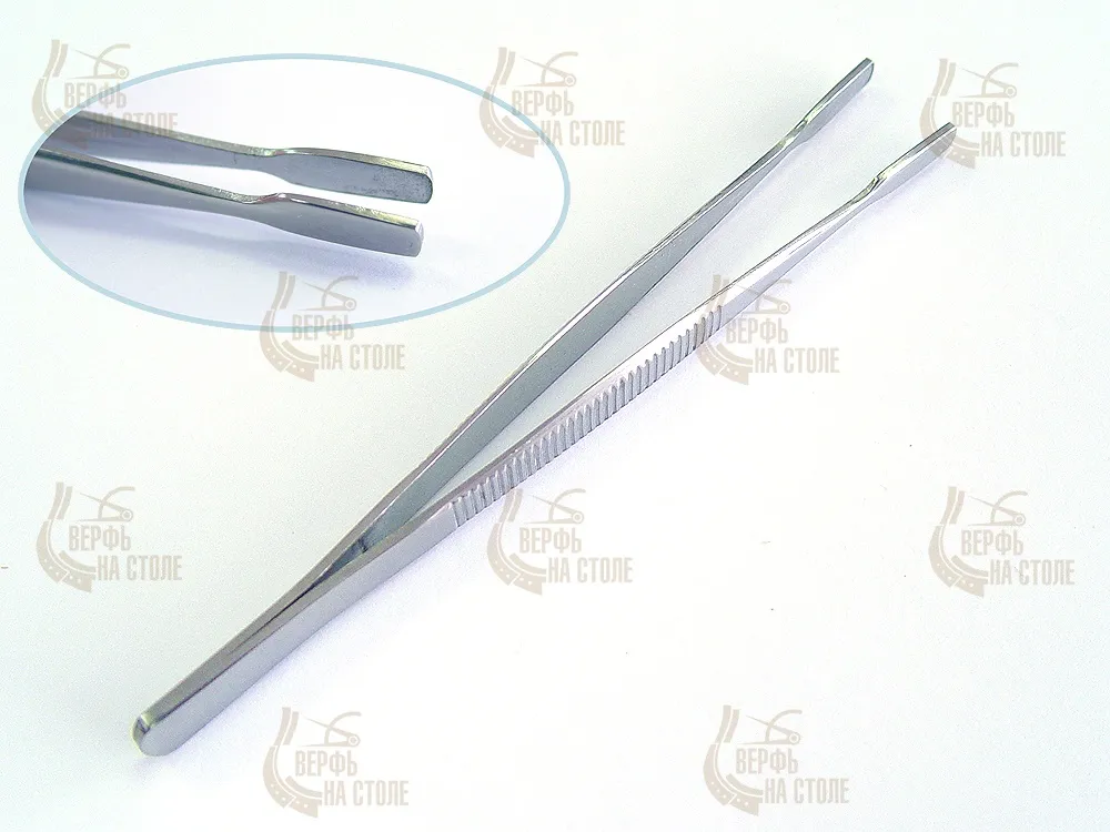 Прямой пинцет с плоскими кончиками, 11 см