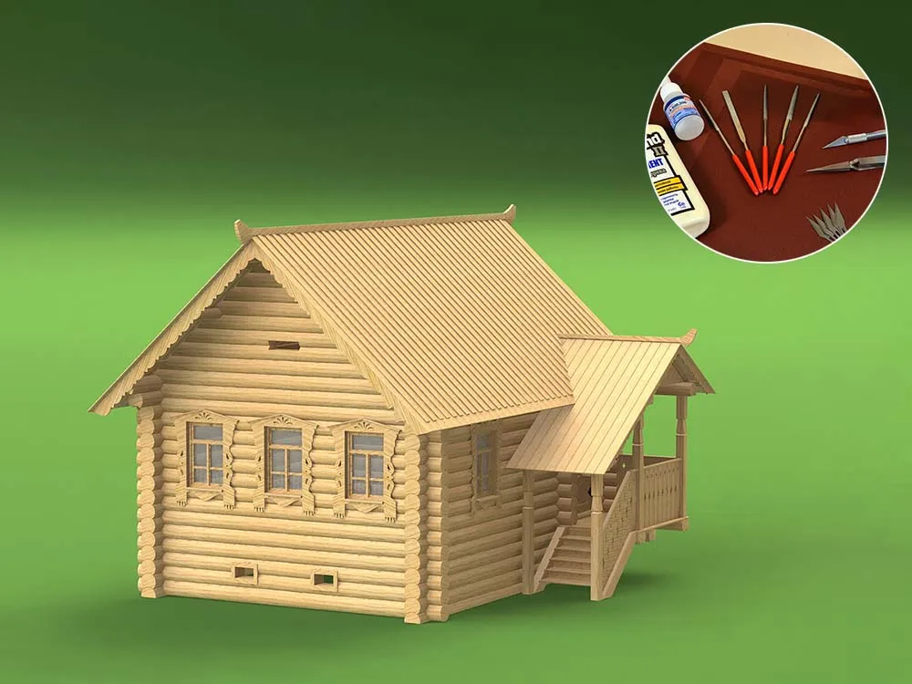 Деревенская изба, версия с подсветкой, 633 детали + (Расширенный набор для сборки) Деревенская изба, версия с подсветкой, 633 детали + (Расширенный набор для сборки)