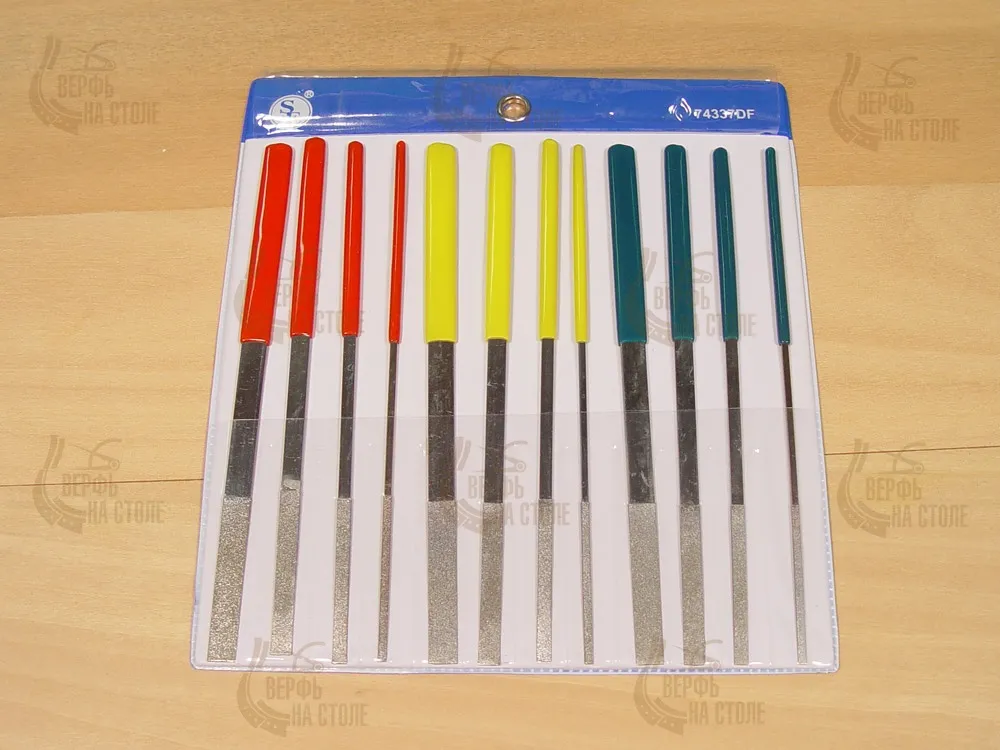 Набор алмазных надфилей разной зернистости, 180 мм, 12 шт