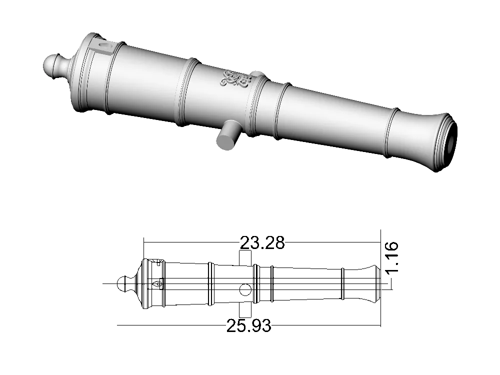 Ствол пушки тип Armstrong, герб Георг 3, 4 фунта, масштаб 1:72, длина 25,9 мм, 2 шт