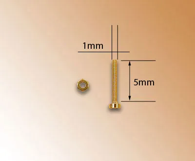 Миниатюрный винт с гайкой, латунь, 1х5 мм, 2 шт