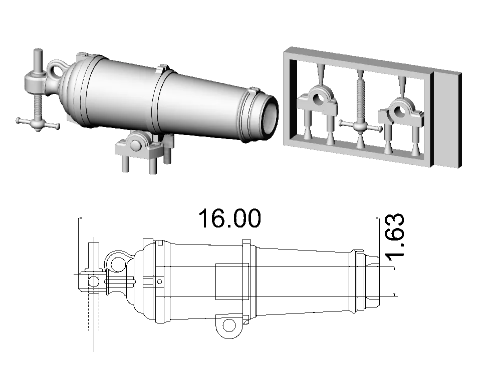 Английская карронада, ок. 1795, 12 фунтов, масштаб 1:72, длина 16 мм, 2 шт