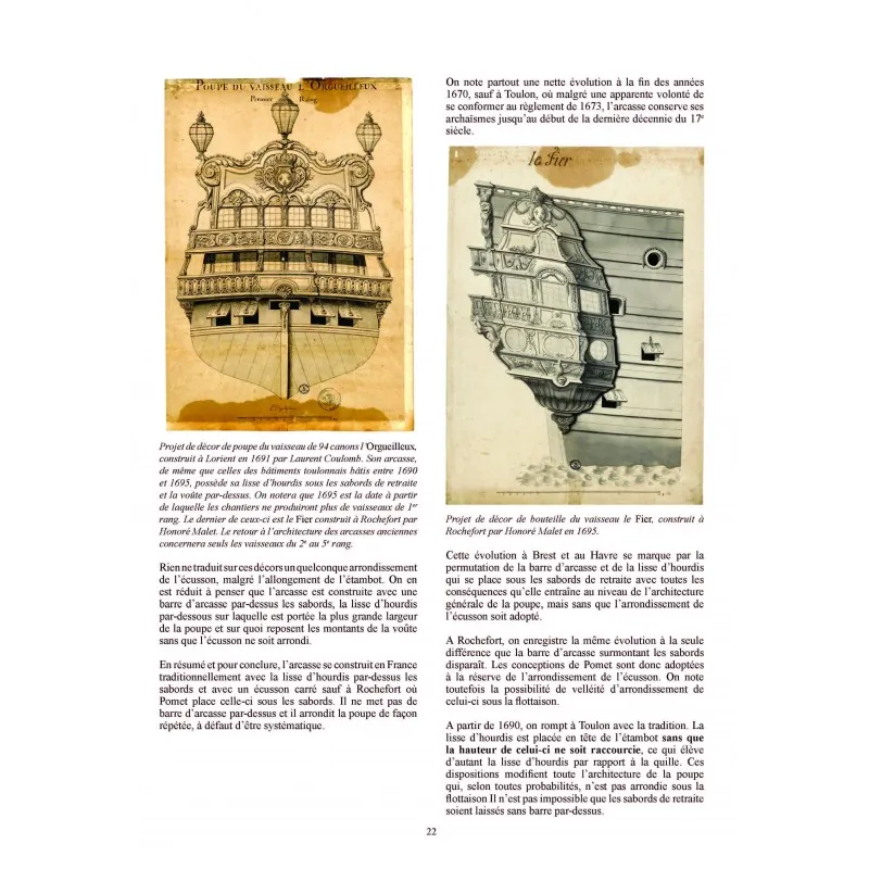 Lower stern framing evolution in France 1661 - 1750