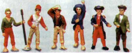 Набор из 6-ти фигурок моряков, масштаб 1/64, металл