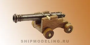 Точеная пушка на станке, латунь и дерево, 30мм, 1шт.