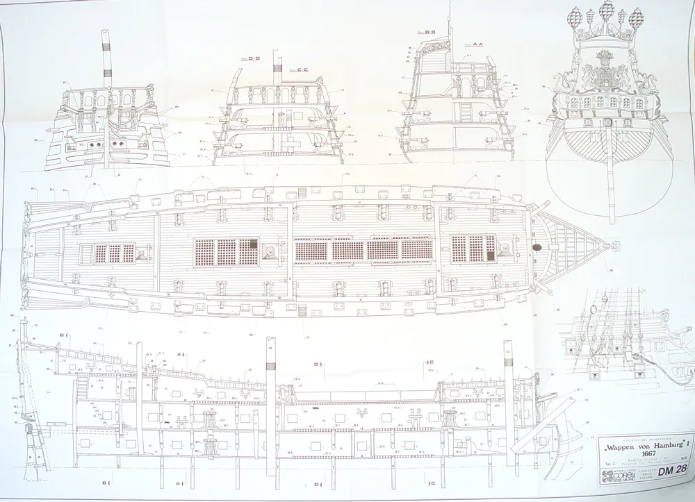 Чертеж корабля Wappen Von Hamburg, масштаб 1:50