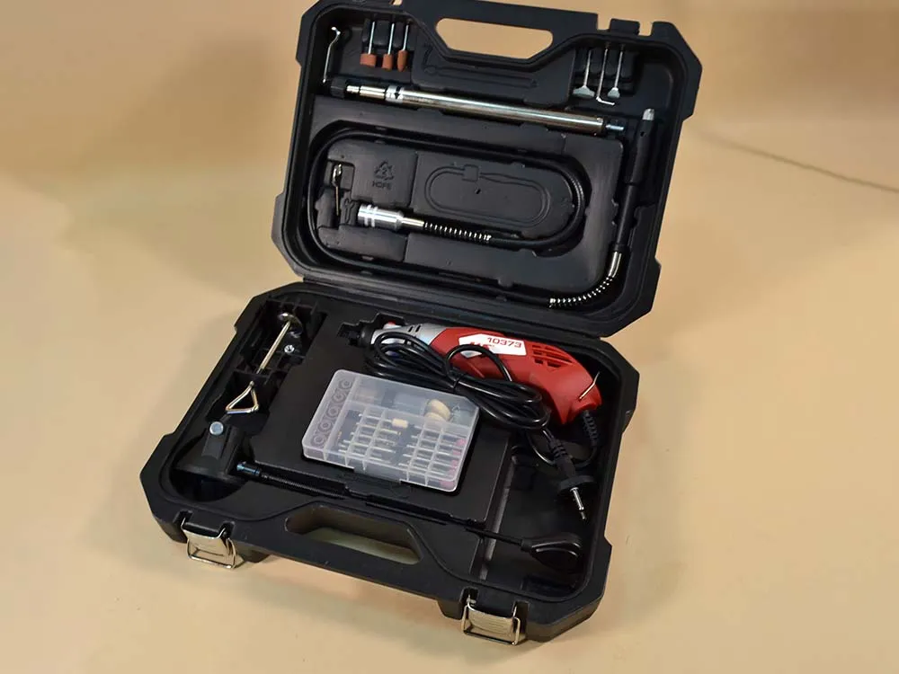 Бормашина 170 Вт, 8000-35000 об/мин., гибкий вал, стойка, ограничитель, подсветка, принадлежности 10373