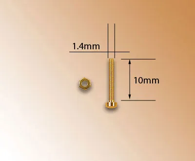Миниатюрный винт с гайкой, латунь, 1,4х10 мм, 2 шт