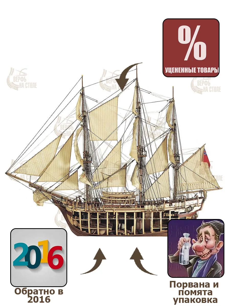 HMS Bounty (Баунти) с разрезом (НЕКОНДИЦИЯ)