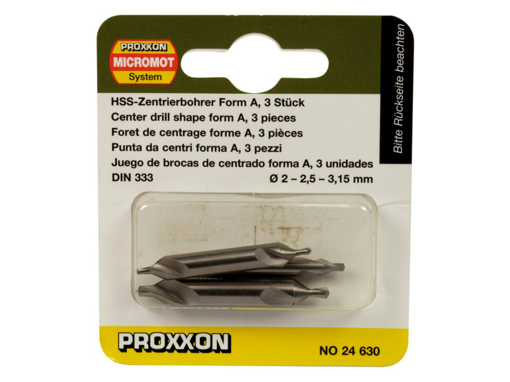 Центровочные свёрла Proxxon 2; 2,5 и 3,15 мм Центровочные свёрла Proxxon 2; 2,5 и 3,15 мм
