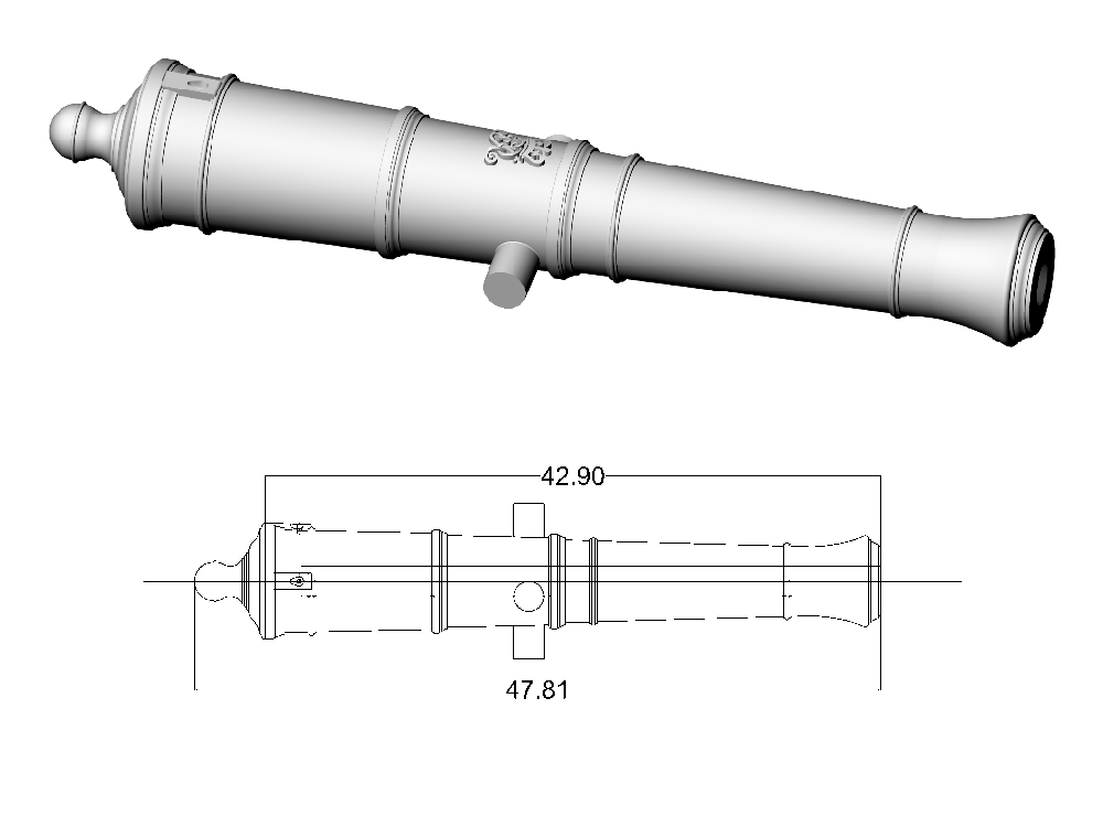 Ствол пушки тип Armstrong, герб Георг 3, 18 фунтов, масштаб 1:64, длина 47,8 мм, 2 шт Ствол пушки тип Armstrong, герб Георг 3, 18 фунтов, масштаб 1:64, длина 47,8 мм, 2 шт