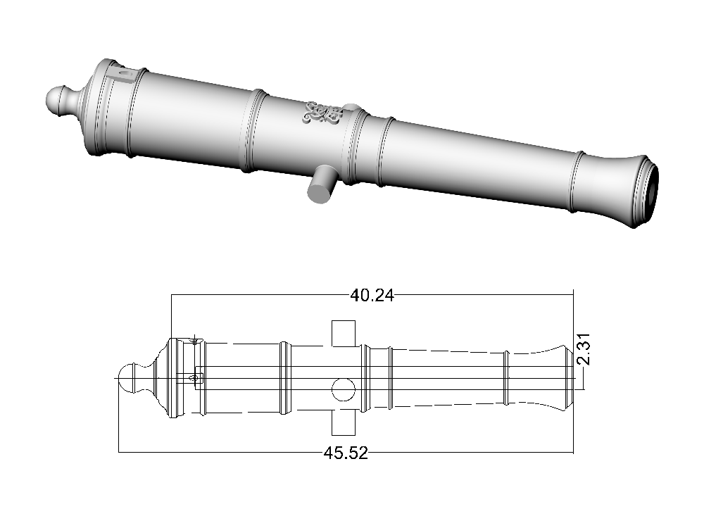 Ствол пушки тип Armstrong, герб Георг 3, 32 фунта, масштаб 1:72, длина 45,5 мм, 2 шт Ствол пушки тип Armstrong, герб Георг 3, 32 фунта, масштаб 1:72, длина 45,5 мм, 2 шт