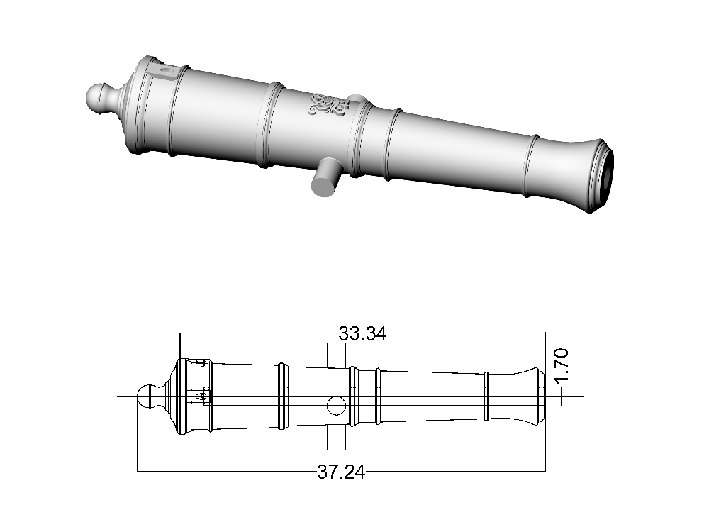 Ствол пушки тип Armstrong, герб Георг 3, 9 фунтов, масштаб 1:64, длина 37,2 мм, 2 шт Ствол пушки тип Armstrong, герб Георг 3, 9 фунтов, масштаб 1:64, длина 37,2 мм, 2 шт