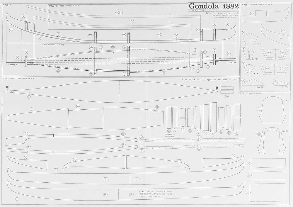 Чертеж венецианской гондолы 1882 года Чертеж венецианской гондолы 1882 года