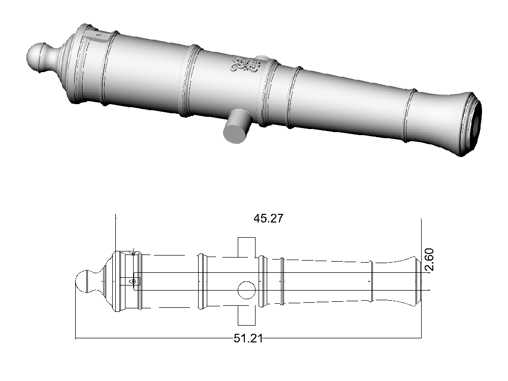Ствол пушки тип Armstrong, герб Георг 3, 32 фунта, масштаб 1:64, длина 51,2 мм, 2 шт Ствол пушки тип Armstrong, герб Георг 3, 32 фунта, масштаб 1:64, длина 51,2 мм, 2 шт