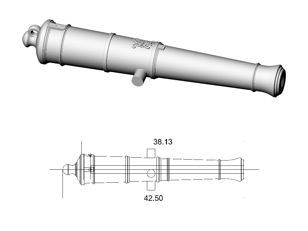 Ствол пушки тип Armstrong, герб Георг 3, 18 фунтов, масштаб 1:72, длина 42,5 мм, 2 шт Ствол пушки тип Armstrong, герб Георг 3, 18 фунтов, масштаб 1:72, длина 42,5 мм, 2 шт