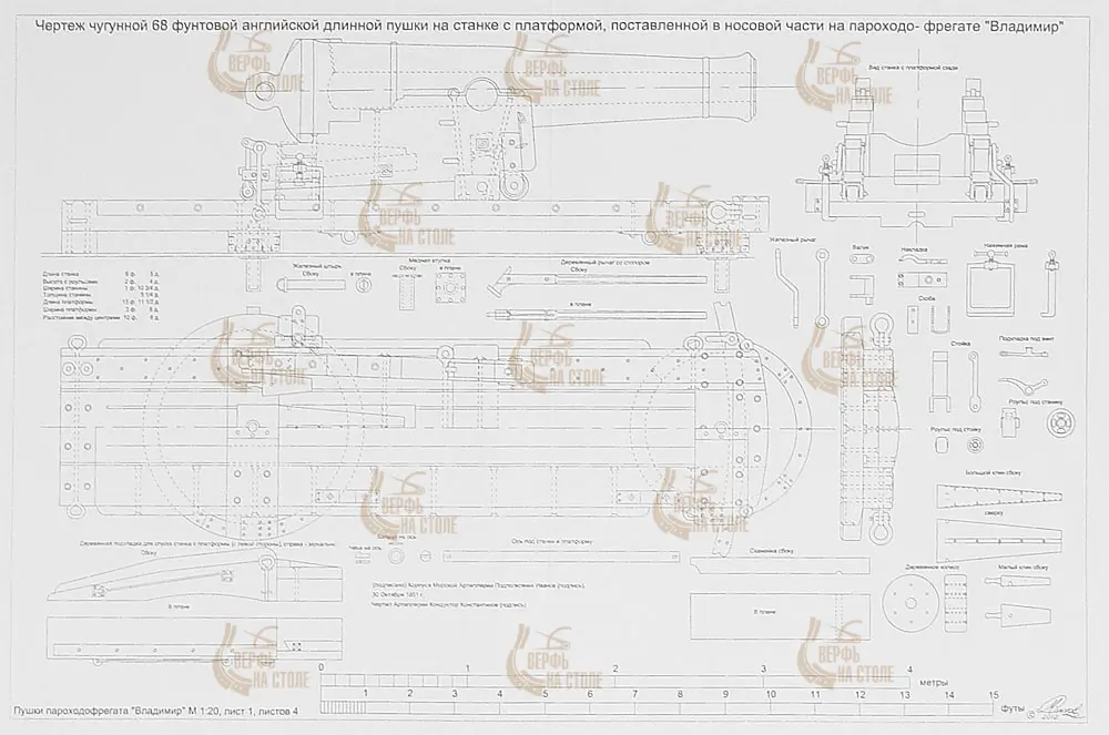 Чертеж пушек парохода-фрегата Владимир