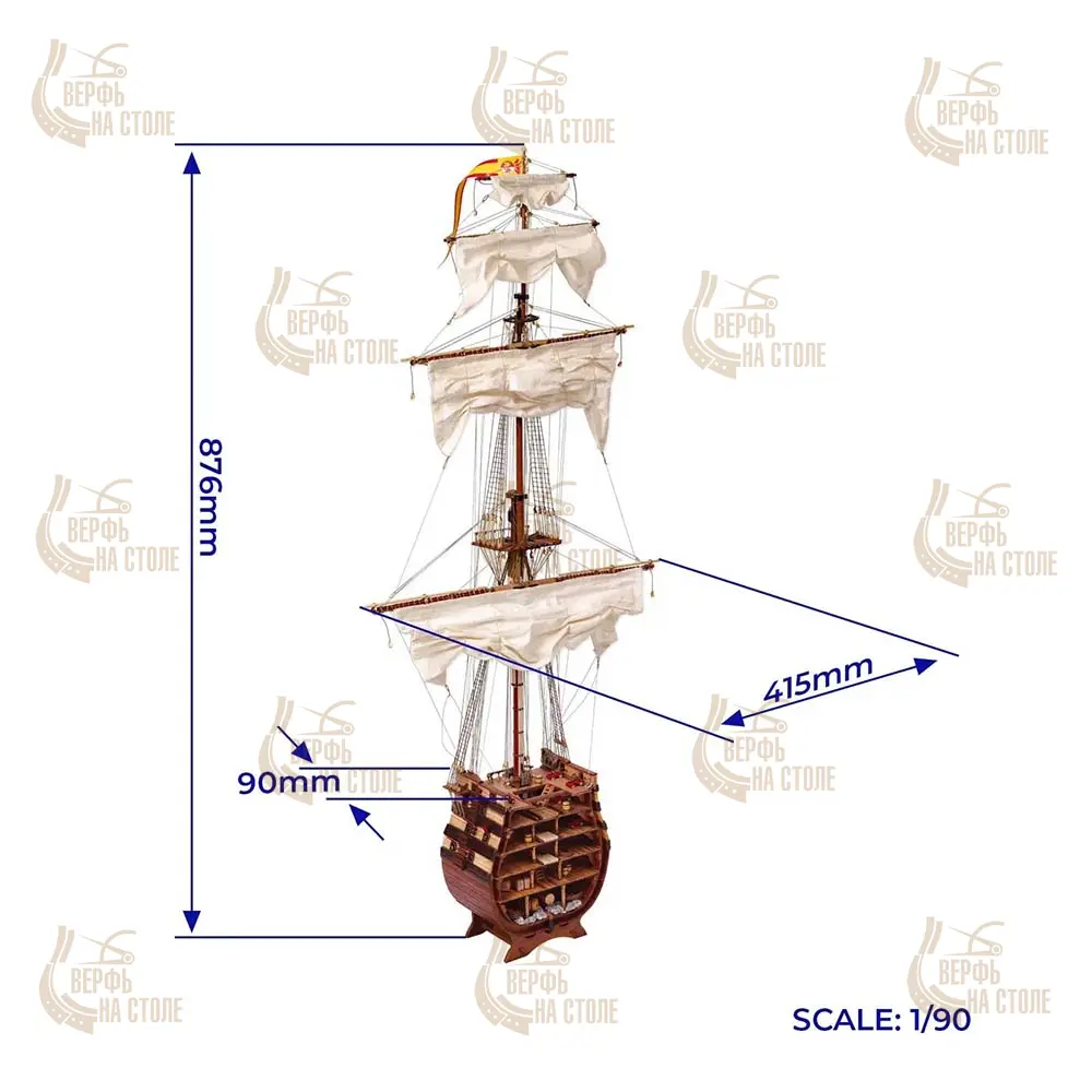модель корабля своими руками Santisima Trinidad сечение